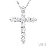 1/3 Ctw Round Cut Diamond Cross Pendant With Chain in 14K White Gold